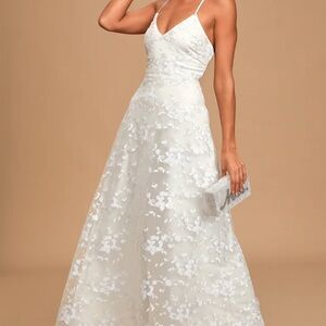 Lulu's Ivory Strapless Floral Lace A-Line Gown